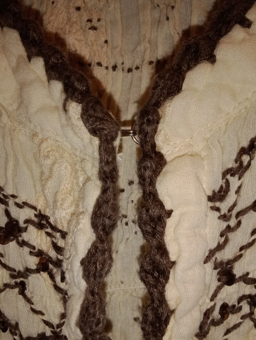 Sundance Cream Peasant Tunic with Brown Embroidered Yoke - Picture 6 of 10